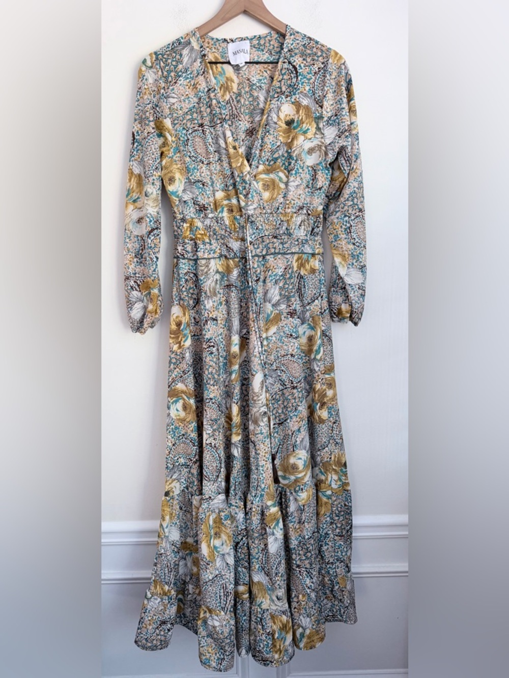 MASALA Floral Bohemian floral maxi Dress smocked lightweight flowy M